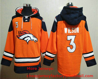Men's Denver Broncos #3 Russell Wilson Orange Ageless Must Have Lace Up Pullover Hoodie