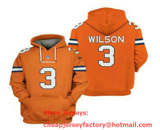Men's Denver Broncos #3 Russell Wilson Orange Pullover Hoodie