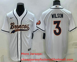 Men's Denver Broncos #3 Russell Wilson White Stitched Cool Base Nike Baseball Jersey