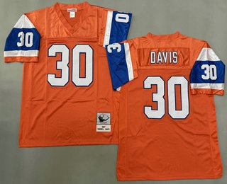 Men's Denver Broncos #30 Terrell Davis Orange with 75TH Patch Throwback Jersey