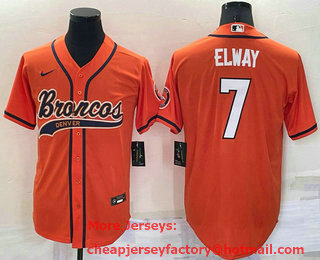 Men's Denver Broncos #7 John Elway Orange Stitched Cool Base Nike Baseball Jersey