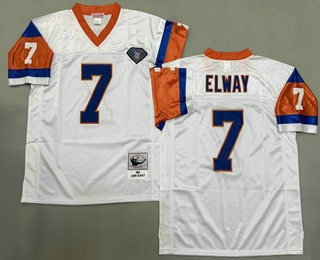 Men's Denver Broncos #7 John Elway White 75th Throwback Jersey