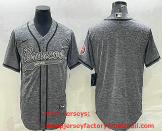 Men's Denver Broncos Blank Grey Gridiron With Patch Cool Base Stitched Baseball Jersey