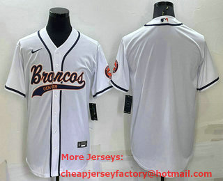 Men's Denver Broncos Blank White Stitched Cool Base Nike Baseball Jersey
