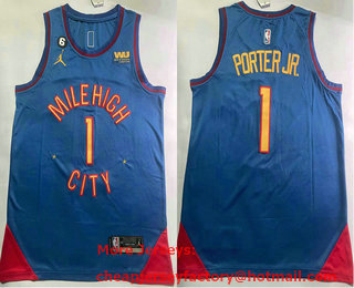 Men's Denver Nuggets #1 Michael Porter Jr Blue 2023 Statement Edition With 6 Patch Stitched Jersey