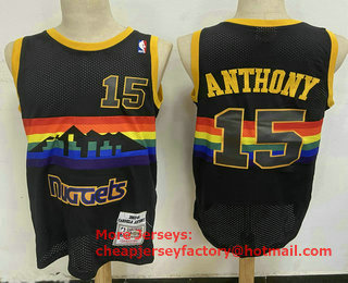 Men's Denver Nuggets #15 Carmelo Anthony Black Hardwood Classics Soul Swingman Stitched NBA Throwback Jersey