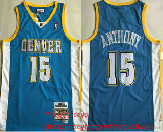 Men's Denver Nuggets #15 Carmelo Anthony Blue 2003-04 Hardwood Classics Soul AU Stitched NBA Throwback Jersey