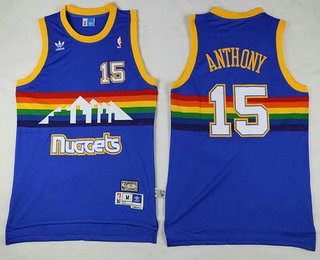 Men's Denver Nuggets #15 Carmelo Anthony Blue Rainbow Hardwood Classics Soul Swingman Throwback Jersey