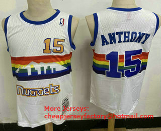 Men's Denver Nuggets #15 Carmelo Anthony White Hardwood Classics Soul Swingman Stitched NBA Throwback Jersey