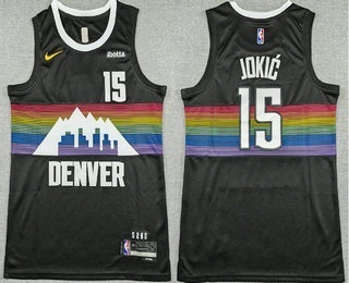 Men's Denver Nuggets #15 Nikola Jokic Black City Sponsor Swingman Jersey