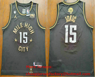 Men's Denver Nuggets #15 Nikola Jokic Black Gold 2023 Finals 6 Patch Icon Sponsor Swingman Jersey