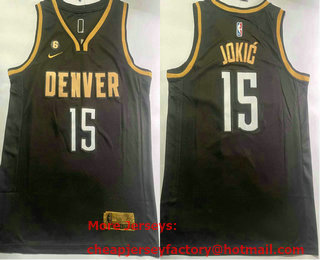 Men's Denver Nuggets #15 Nikola Jokic Black Gold 6 Patch Icon Sponsor Swingman Jersey