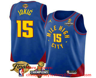 Men's Denver Nuggets #15 Nikola Jokic Blue 2023 Champions Patch And Finals Patch Statement Edition Stitched Basketball Jersey