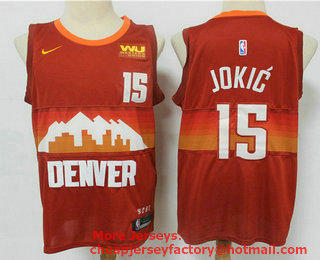 Men's Denver Nuggets #15 Nikola Jokic Red 2021 City Edition NBA Swingman Jersey With The Sponsor Logo