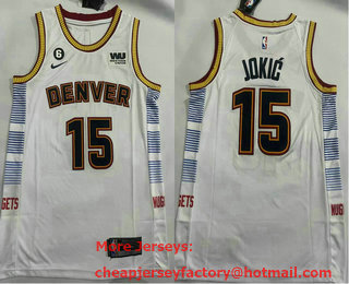 Men's Denver Nuggets #15 Nikola Jokic White 2022 City 6 Patch Icon Sponsor Swingman Jersey