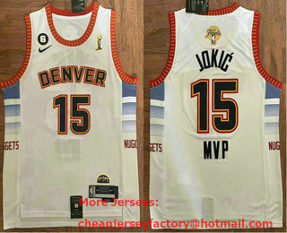 Men's Denver Nuggets #15 Nikola Jokic White 2023 Finals Champions City 6 Patch Icon Sponsor Swingman Jersey