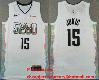 Men's Denver Nuggets #15 Nikola Jokic White 2024 City Sponsor Swingman Jersey