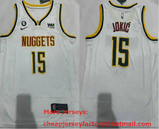 Men's Denver Nuggets #15 Nikola Jokic White 6 Patch Icon Sponsor Swingman Jersey