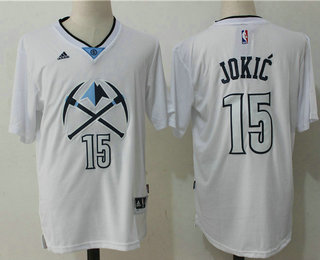 Men's Denver Nuggets #15 Nikola Jokic White Short-Sleeved Stitched NBA Revolution 30 Swingman Jersey