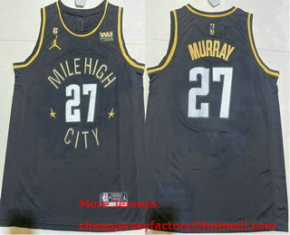 Men's Denver Nuggets #27 Jamal Murray Black Gold 6 Patch Icon Sponsor Swingman Jersey