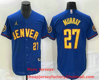 Men's Denver Nuggets #27 Jamal Murray Blue With Patch Cool Base Stitched Baseball Jersey