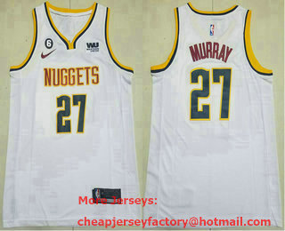 Men's Denver Nuggets #27 Jamal Murray White 6 Patch Icon Sponsor Swingman Jersey