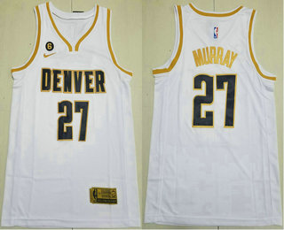 Men's Denver Nuggets #27 Jamal Murray White Gold 2023 Finals 6 Patch Icon Sponsor Swingman Jersey