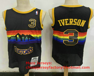 Men's Denver Nuggets #3 Allen Iverson Black Hardwood Classics Soul Swingman Stitched NBA Throwback Jersey