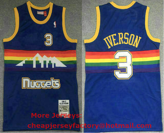Men's Denver Nuggets #3 Allen Iverson Blue 2006-07 Rainbow Hardwood Classics Soul Swingman Throwback Jersey