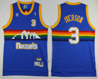 Men's Denver Nuggets #3 Allen Iverson Blue Rainbow Hardwood Classics Soul Swingman Throwback Jersey