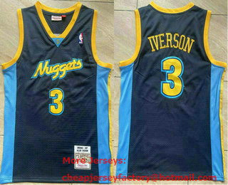 Men's Denver Nuggets #3 Allen Iverson Navy Blue 2006-07 Hardwood Classics Throwback Jersey