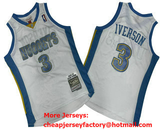Men's Denver Nuggets #3 Allen Iverson White 2006-07 Hardwood Classics Throwback Jersey