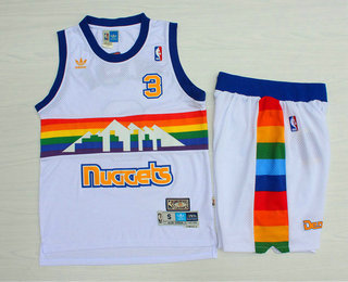 Men's Denver Nuggets #3 Allen Iverson White Hardwood Classics Jersey(With Shorts)