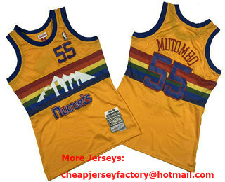 Men's Denver Nuggets #55 Dikembe Mutombo Orange 1991-92 Rainbow Hardwood Classics Soul Swingman Throwback Jersey