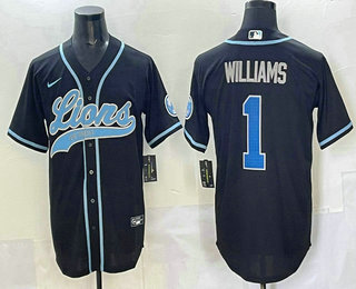 Men's Detroit Lions #1 Jameson Williams Black Stitched Baseball Jersey