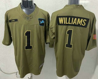 Men's Detroit Lions #1 Jameson Williams Olive 2025 FUSE Salute to Service Limited Jersey