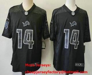 Men's Detroit Lions #14 Amon Ra St Brown Black Reflective Limited Stitched Football Jersey