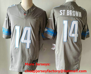 Men's Detroit Lions #14 Amon Ra St Brown Grey 2023 FUSE Vapor Limited Stitched Jersey