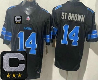 Men's Detroit Lions #14 Amon Ra St Brown Limited Black 2025 Captain Patch FUSE Vapor Jersey