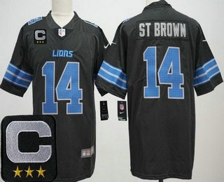 Men's Detroit Lions #14 Amon Ra St Brown Limited Black 2025 Captain Patch Vapor Jersey