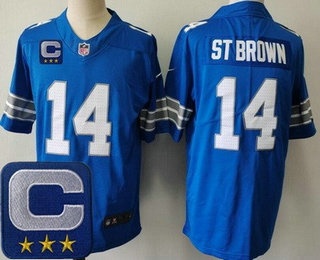 Men's Detroit Lions #14 Amon Ra St Brown Limited Blue 2025 Captain Patch Vapor Jersey