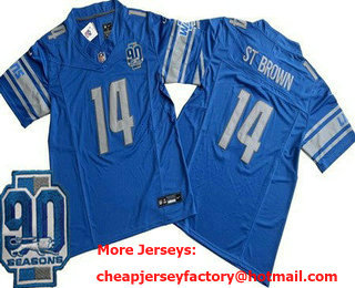 Men's Detroit Lions #14 Amon Ra St Brown Limited Blue 90th Season FUSE Vapor Jersey