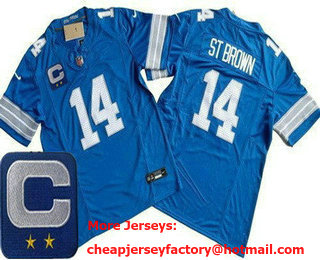 Men's Detroit Lions #14 Amon Ra St Brown Limited Blue C Patch FUSE Vapor Jersey