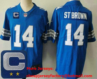 Men's Detroit Lions #14 Amon Ra St Brown Limited Blue C Patch Vapor Jersey