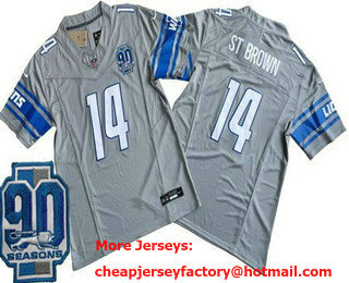 Men's Detroit Lions #14 Amon Ra St Brown Limited Gray 90th Season FUSE Vapor Jersey
