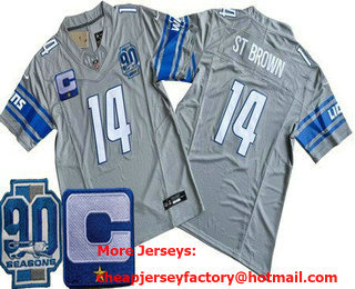 Men's Detroit Lions #14 Amon Ra St Brown Limited Gray C Patch 90th Season FUSE Vapor Jersey