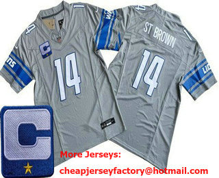 Men's Detroit Lions #14 Amon Ra St Brown Limited Gray C Patch FUSE Vapor Jersey