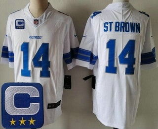 Men's Detroit Lions #14 Amon Ra St Brown Limited White 2025 Captain Patch Vapor Jersey