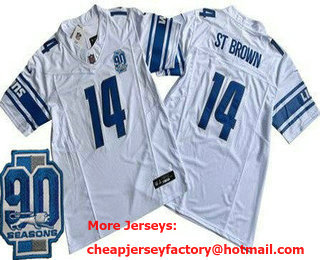 Men's Detroit Lions #14 Amon Ra St Brown Limited White 90th Season FUSE Vapor Jersey