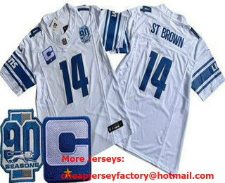 Men's Detroit Lions #14 Amon Ra St Brown Limited White C Patch 90th Season FUSE Vapor Jersey